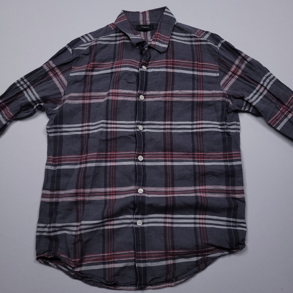 Theory Rammy Mantra Linen-Cotton Shirt Button Up Preppy Designer Plaid Small - Picture 3 of 9